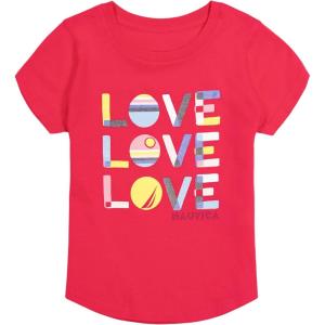 Nautica Girls Short Sleeve T-Shirt with Fun Graphic Design, Cotton Tee with Tagless Interior(Virtual Pink Love)