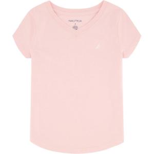 Nautica Girls’ Short Sleeve V-Neck T-Shirt, Solid Cotton Blend Tee with Tagless Interior(Almond Blossom)