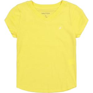 Nautica Girls’ Short Sleeve V-Neck T-Shirt, Solid Cotton Blend Tee with Tagless Interior(Aspen Gold)