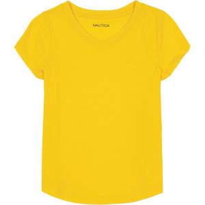 Nautica Girls’ Short Sleeve V-Neck T-Shirt, Solid Cotton Blend Tee with Tagless Interior(Maize)
