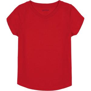 Nautica Girls’ Short Sleeve V-Neck T-Shirt, Solid Cotton Blend Tee with Tagless Interior(Nautica Red)