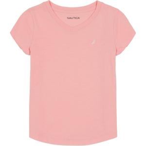 Nautica Girls’ Short Sleeve V-Neck T-Shirt, Solid Cotton Blend Tee with Tagless Interior(Pink Dolphin)