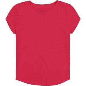 Nautica Girls’ Short Sleeve V-Neck T-Shirt, Solid Cotton Blend Tee with Tagless Interior(Virtual Pink)