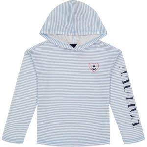 Nautica Girls’ Striped Long Sleeved Hooded Top(Blue Anchor Stripe)