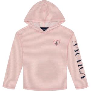 Nautica Girls’ Striped Long Sleeved Hooded Top(Pink Dolphin Stripe)