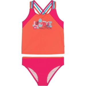 Nautica Girls Two-Piece Bikini Swimsuit Set, UPF 50+ Sun Protection, Quick-Dry Bathing Suit(Hot Coral)