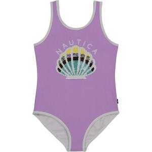 Nautica girls One-piece Swimsuit With Upf 50+ Sun Protection, Quick Drying Bathing Suit(Lavendula Seashell Sequin)