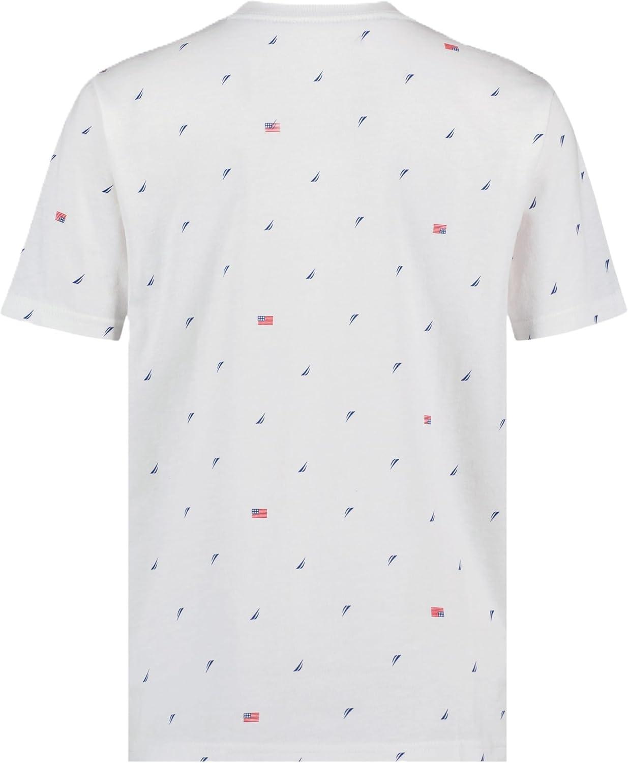 imageNautica Boys Short Sleeve Fashion Crew Neck TShirt Soft Comfortable Relaxed FitAmericana Aop Bright White