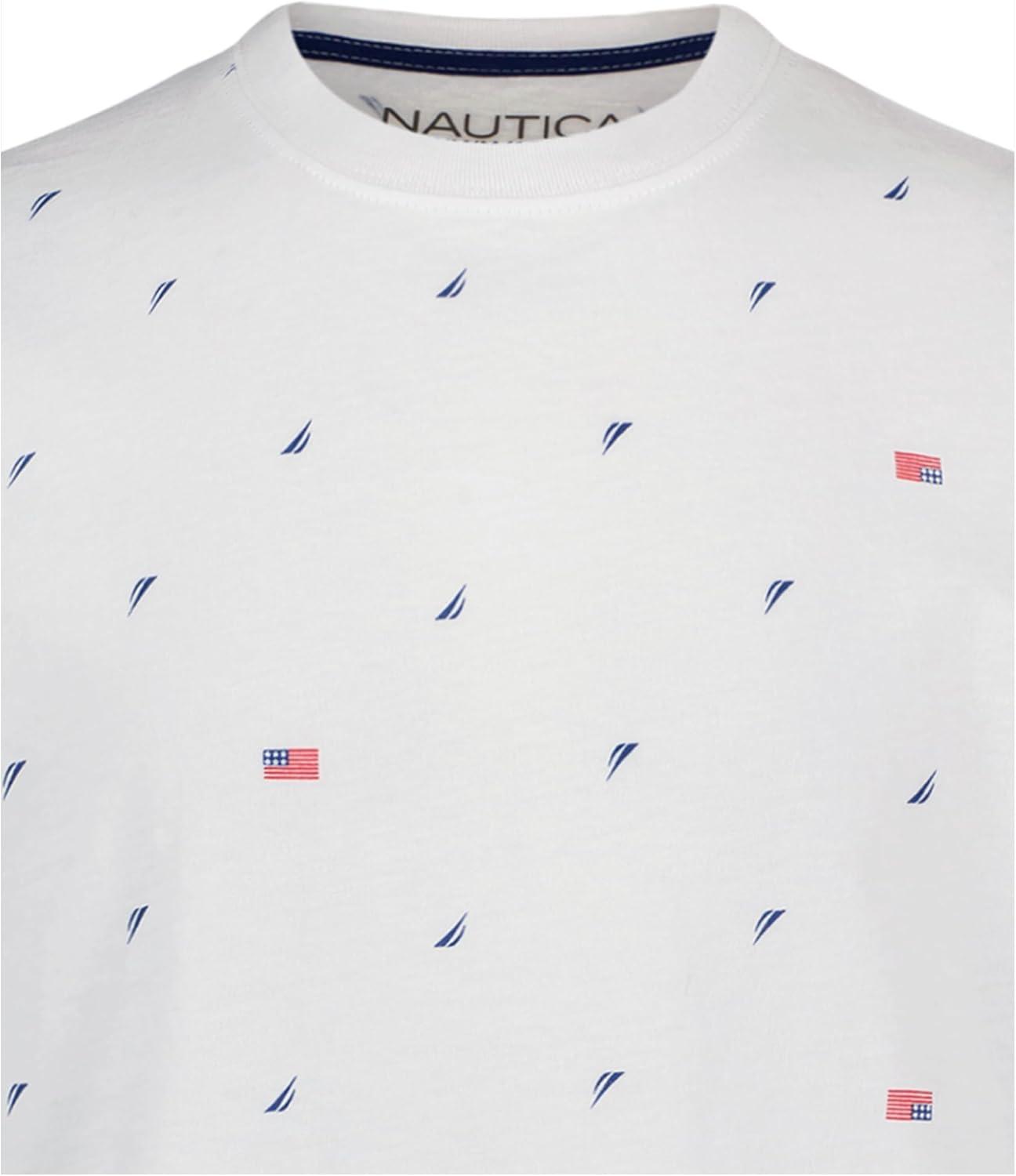 imageNautica Boys Short Sleeve Fashion Crew Neck TShirt Soft Comfortable Relaxed FitAmericana Aop Bright White