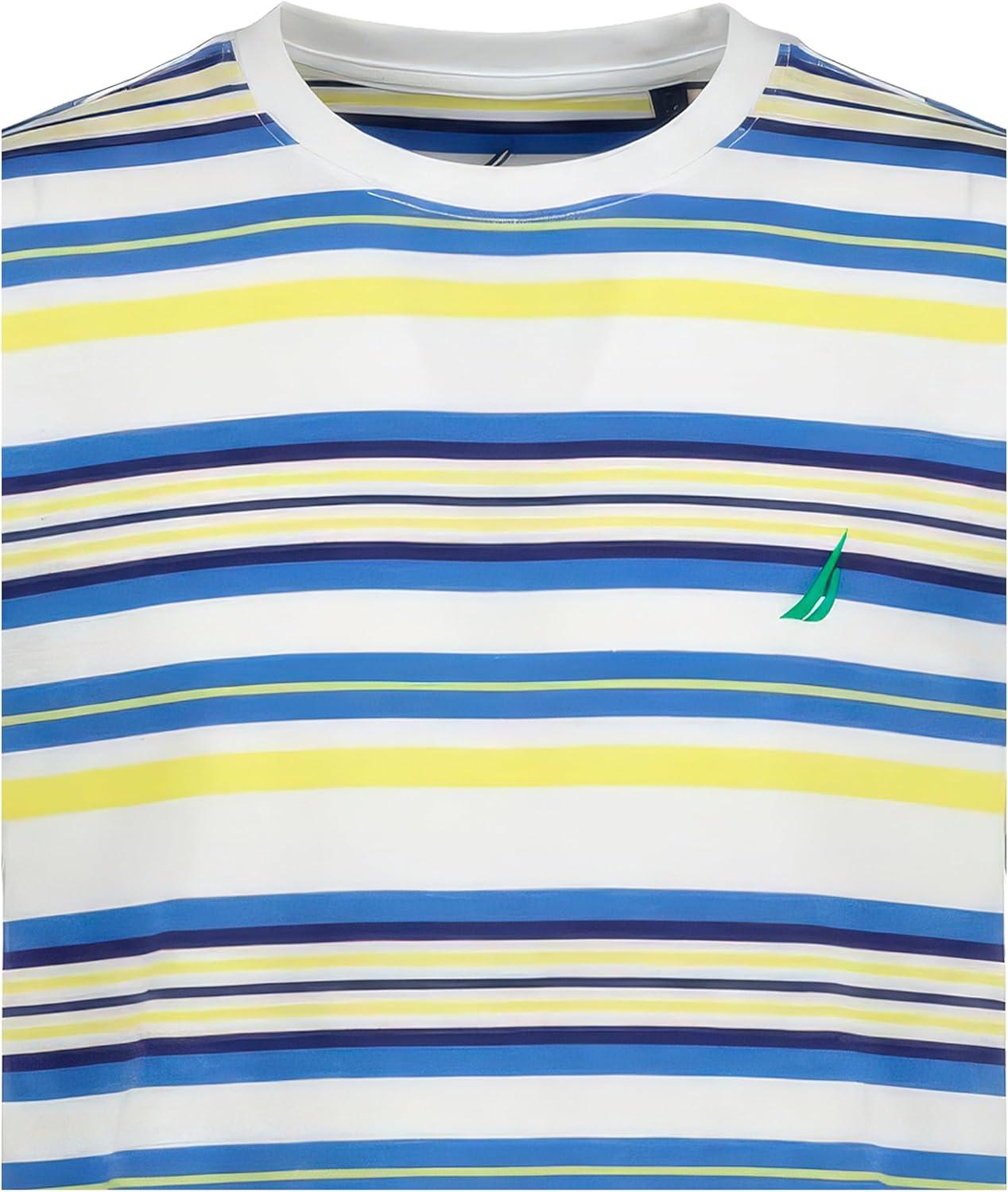 imageNautica Boys Short Sleeve Fashion Crew Neck TShirt Soft Comfortable Relaxed FitClear Skies Bright Stripe