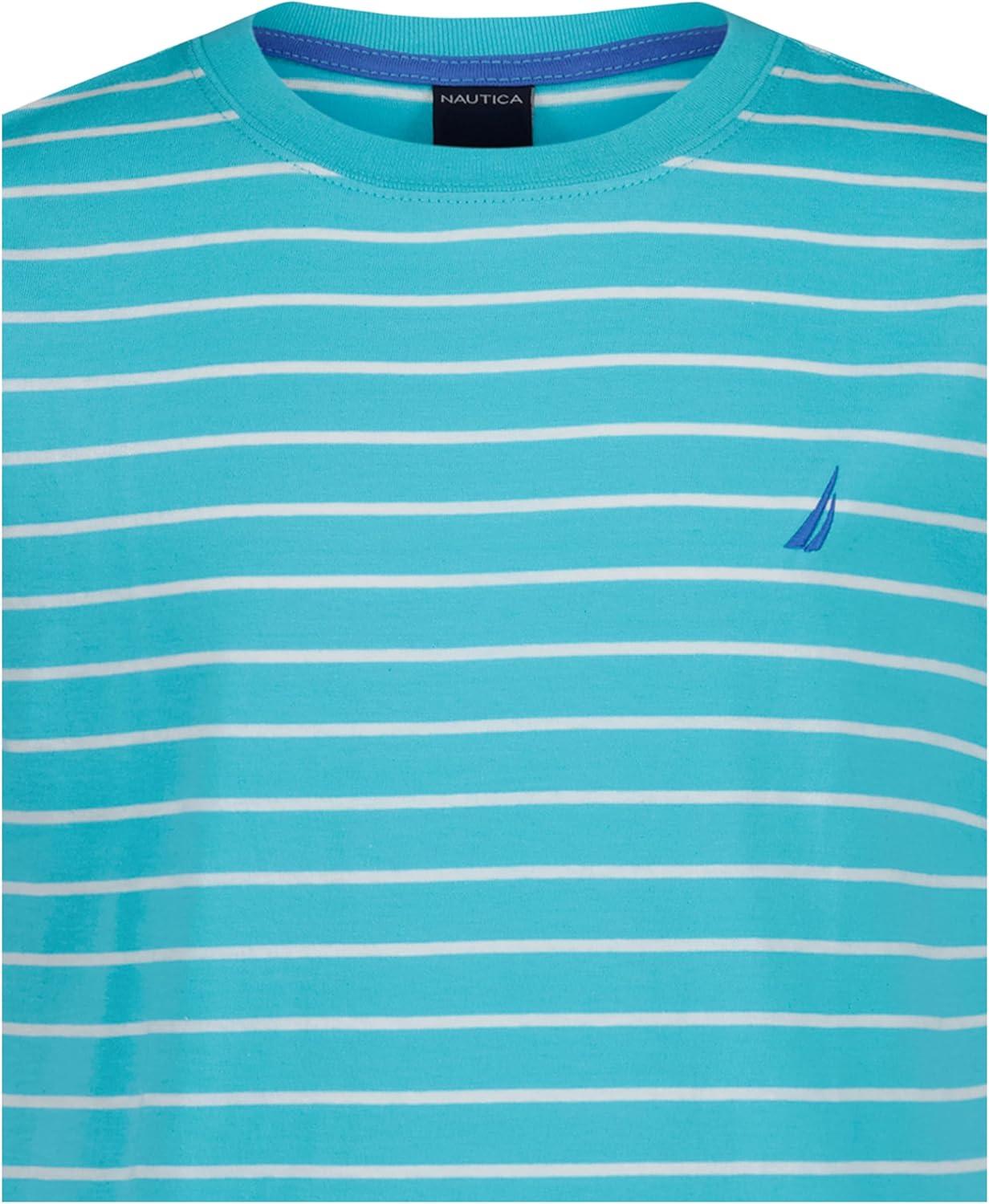 imageNautica Boys Short Sleeve Fashion Crew Neck TShirt Soft Comfortable Relaxed FitCuracao Classic Stripe