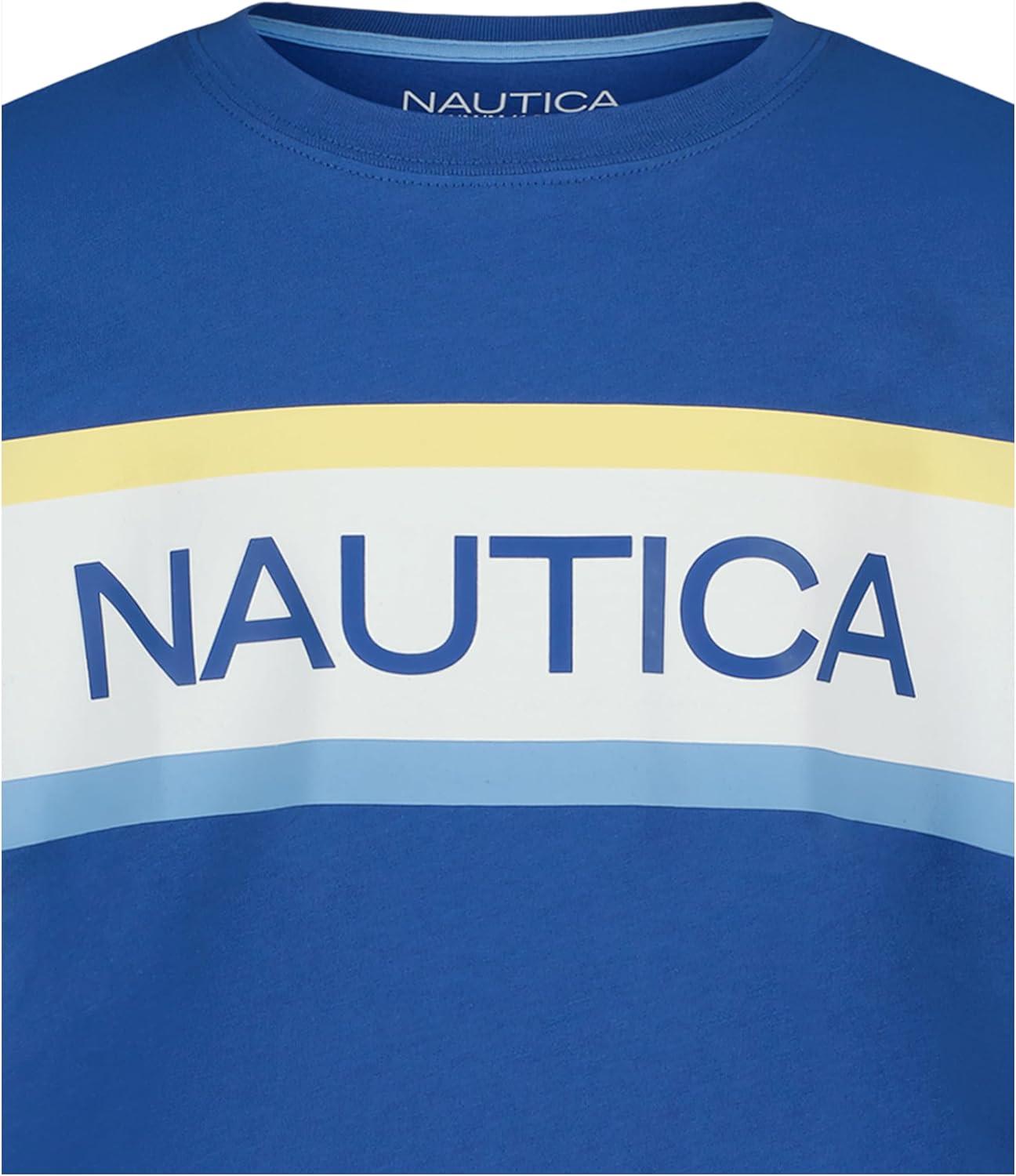 imageNautica Boys Short Sleeve Graphic Crew Neck TShirt Soft Comfortable Relaxed FitBarredstripe Windsurf Blue