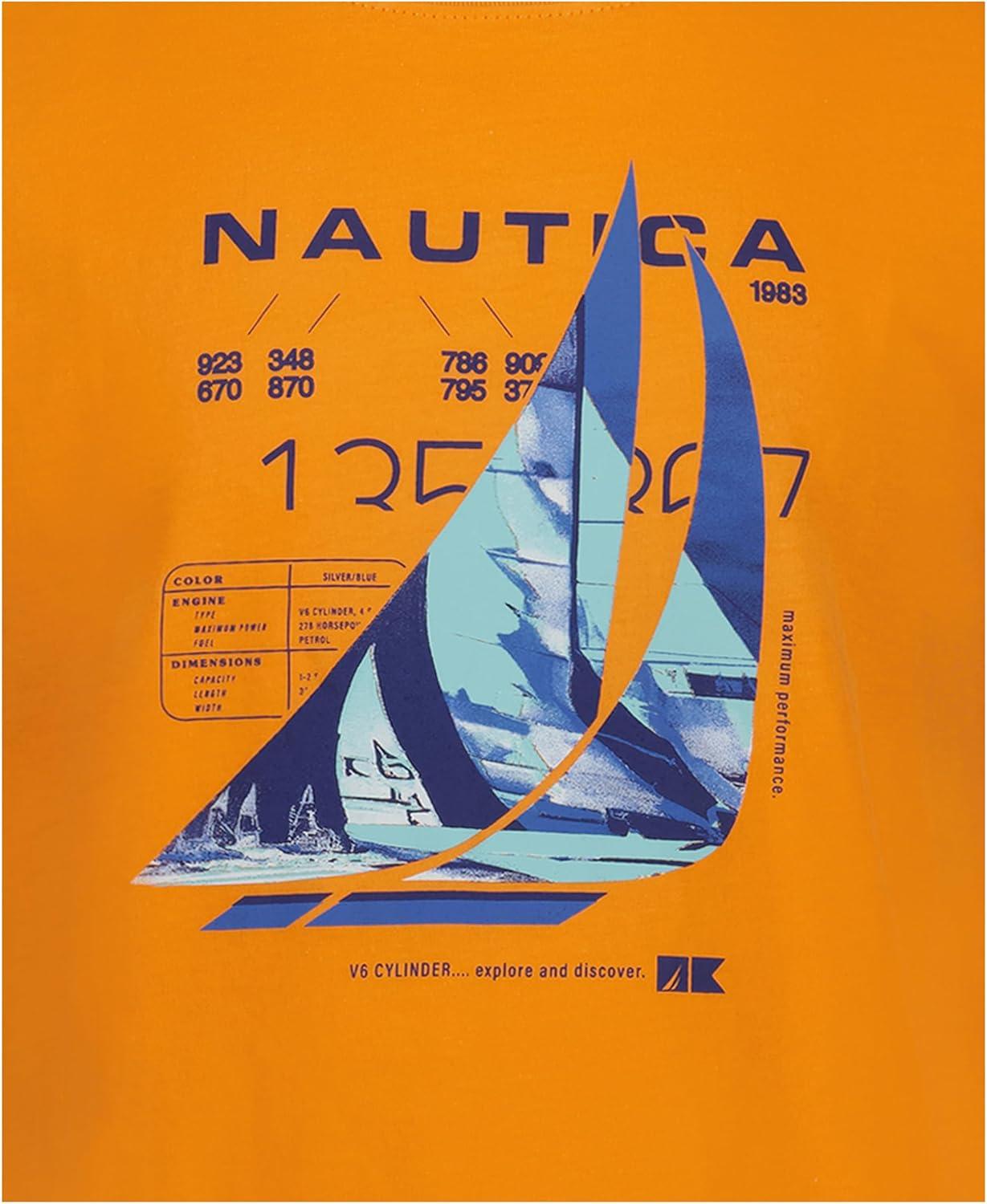 imageNautica Boys Short Sleeve Graphic Crew Neck TShirt Soft Comfortable Relaxed FitPainterly Jclass Tangerine