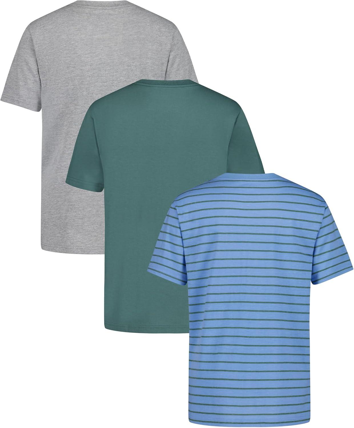 imageNautica Boys Short Sleeve Solid Crew Neck TShirt Multipack Soft Comfortable Relaxed FitDella Robbia StripeSagebrushGrey