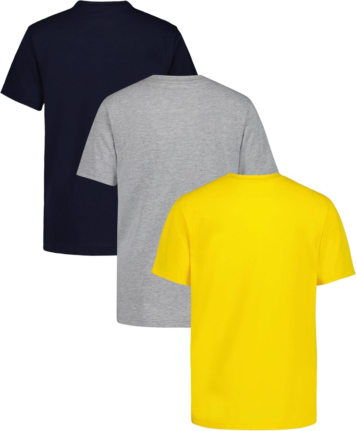 imageNautica Boys Short Sleeve Solid Crew Neck TShirt Multipack Soft Comfortable Relaxed FitLemonGreySport Navy