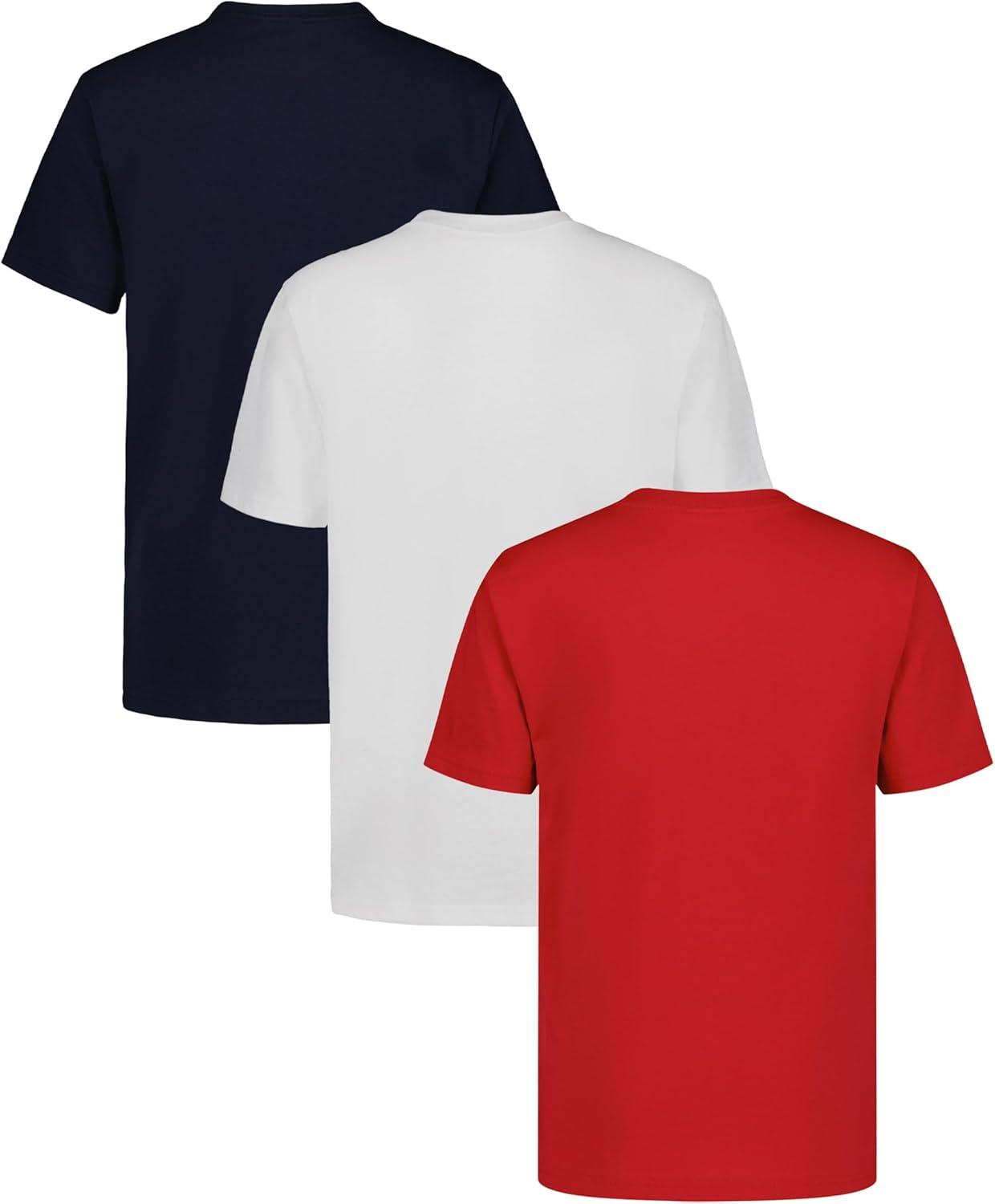 imageNautica Boys Short Sleeve Solid Crew Neck TShirt Multipack Soft Comfortable Relaxed FitNaval AcademyWhiteCarmine