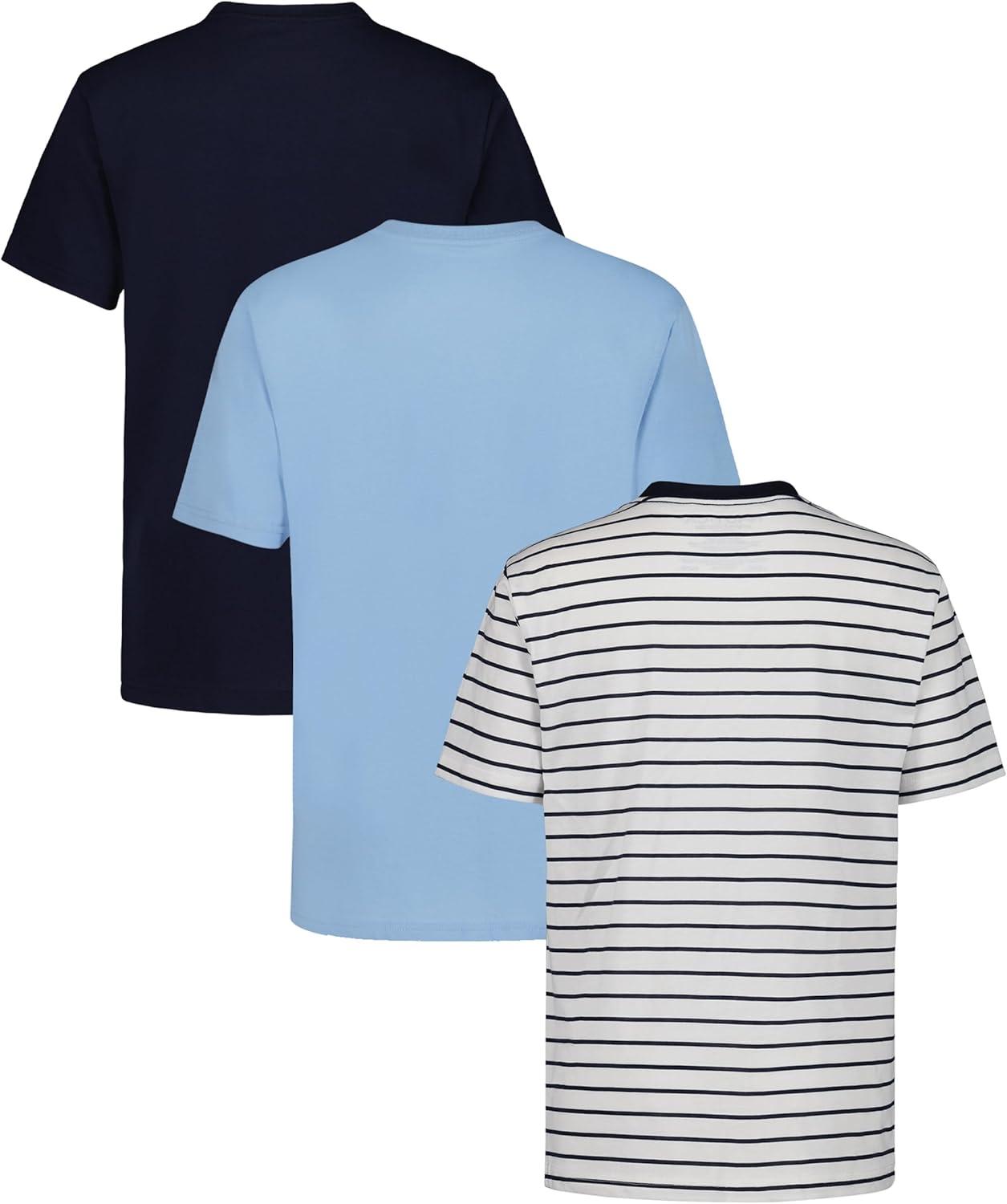 imageNautica Boys Short Sleeve Solid Crew Neck TShirt Multipack Soft Comfortable Relaxed FitNavy Seas StripeNavy SolidBlue Bell