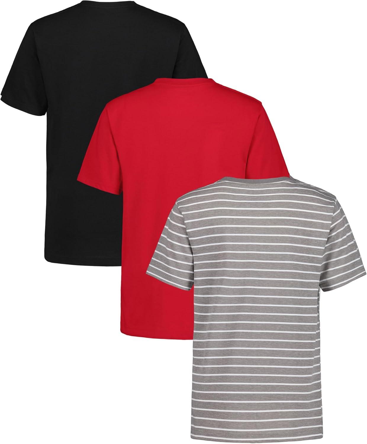 imageNautica Boys Short Sleeve Solid Crew Neck TShirt Multipack Soft Comfortable Relaxed FitSteeple Grey StripeCarmineBlack