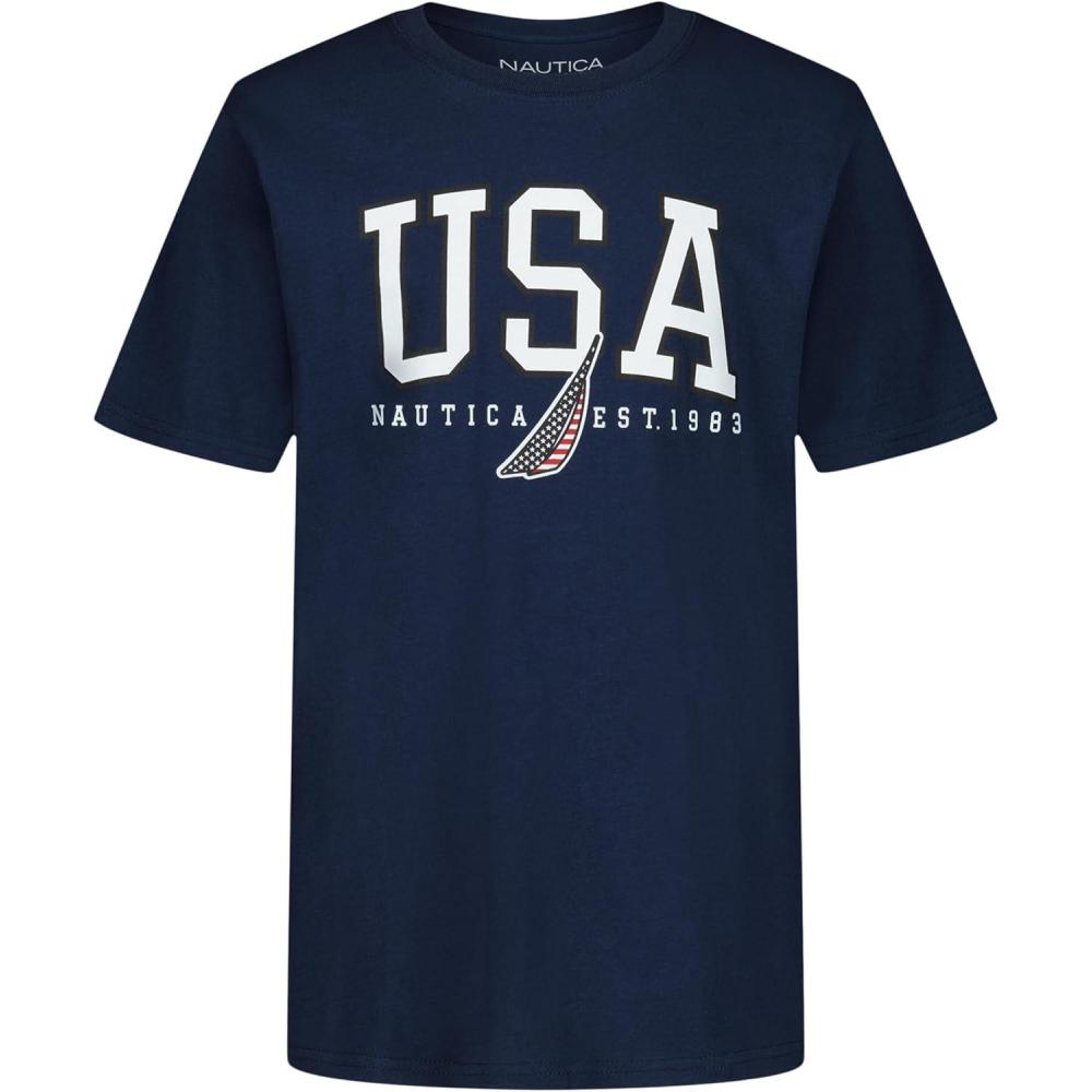 imageNautica Boys Short Sleeve Graphic Crew Neck TShirt Soft Comfortable Relaxed FitTeam Usa Yale Blue