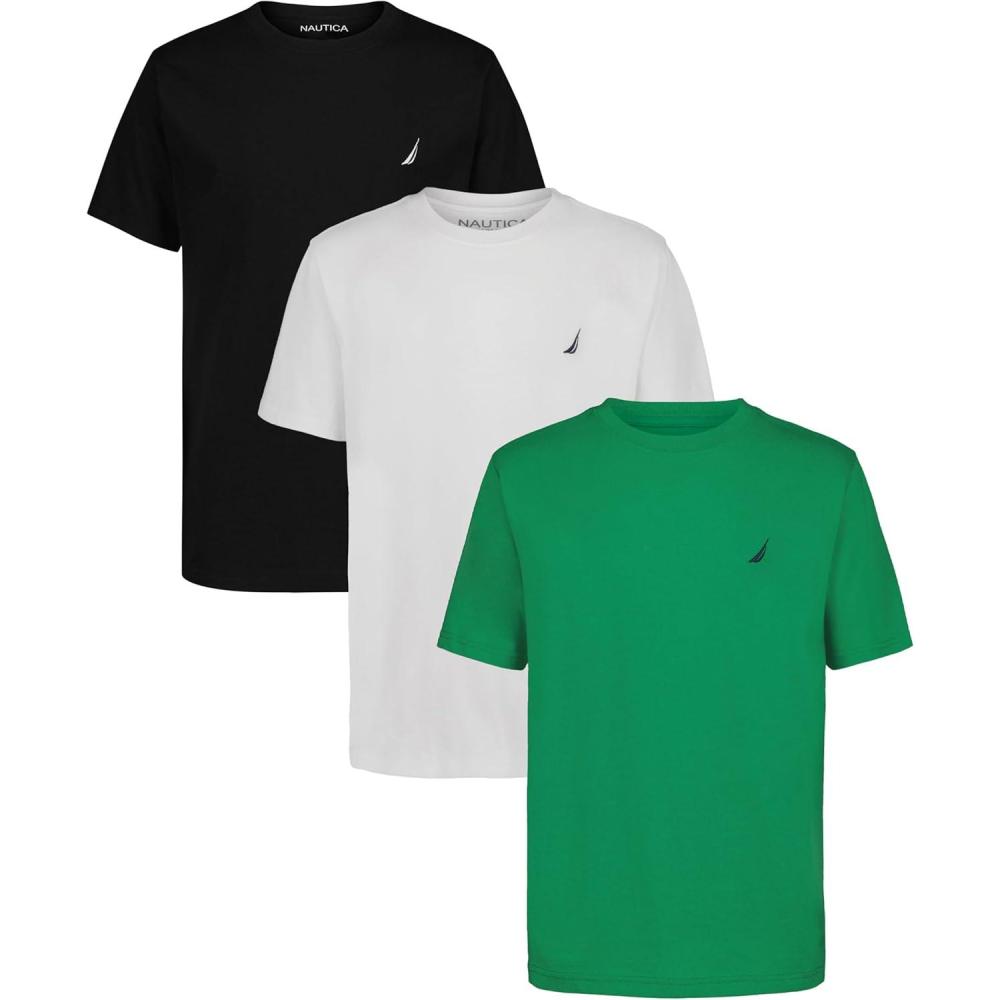 imageNautica Boys Short Sleeve Solid Crew Neck TShirt Multipack Soft Comfortable Relaxed FitJelly BeanWhiteBlack