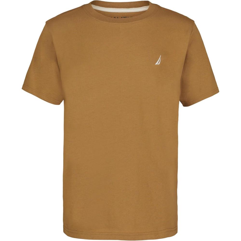 imageNautica Boys Short Sleeve Solid Crew Neck TShirt Soft Comfortable Relaxed FitAll Spice