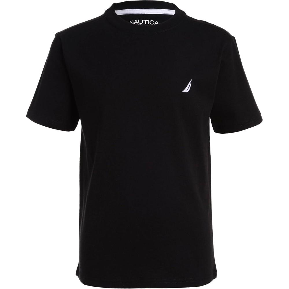 imageNautica Boys Short Sleeve Solid Crew Neck TShirt Soft Comfortable Relaxed FitBlack