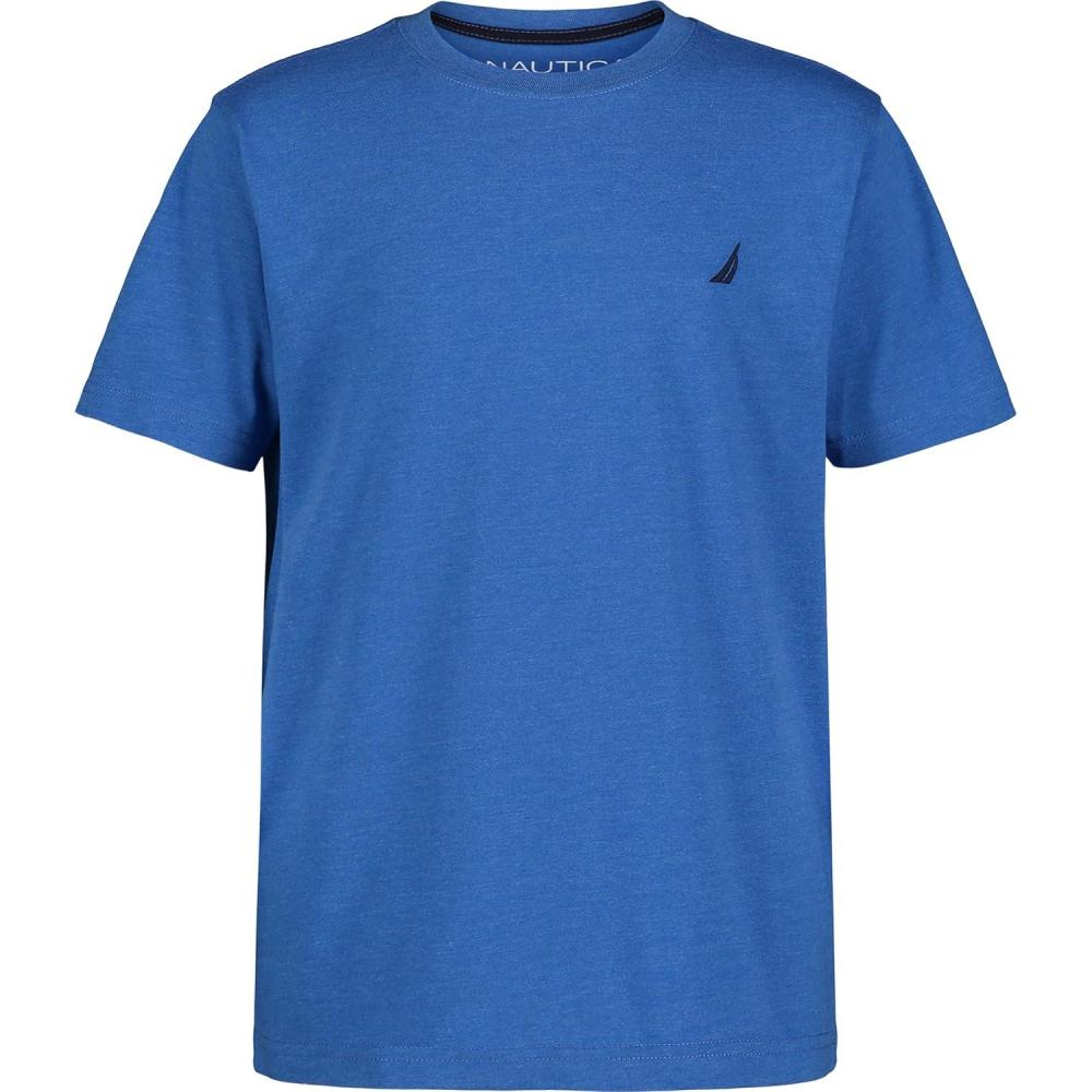 imageNautica Boys Short Sleeve Solid Crew Neck TShirt Soft Comfortable Relaxed FitBlue Heather