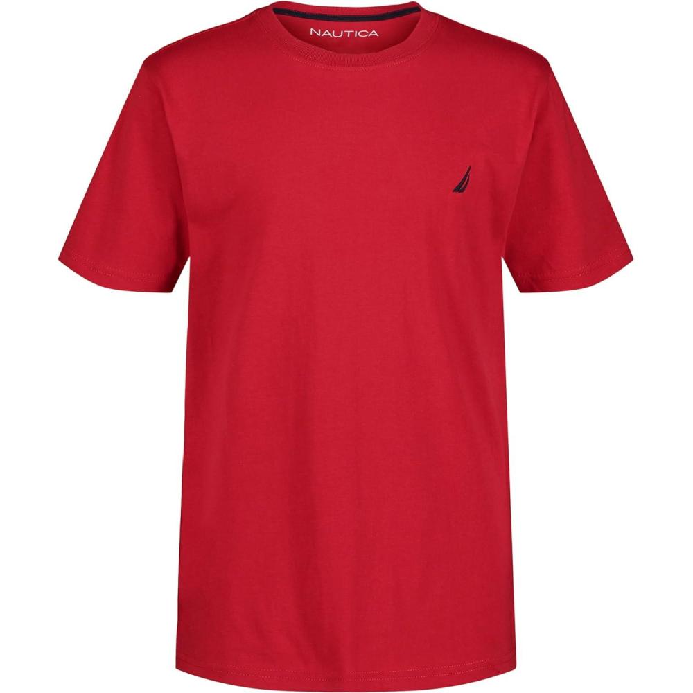 imageNautica Boys Short Sleeve Solid Crew Neck TShirt Soft Comfortable Relaxed FitCarmine