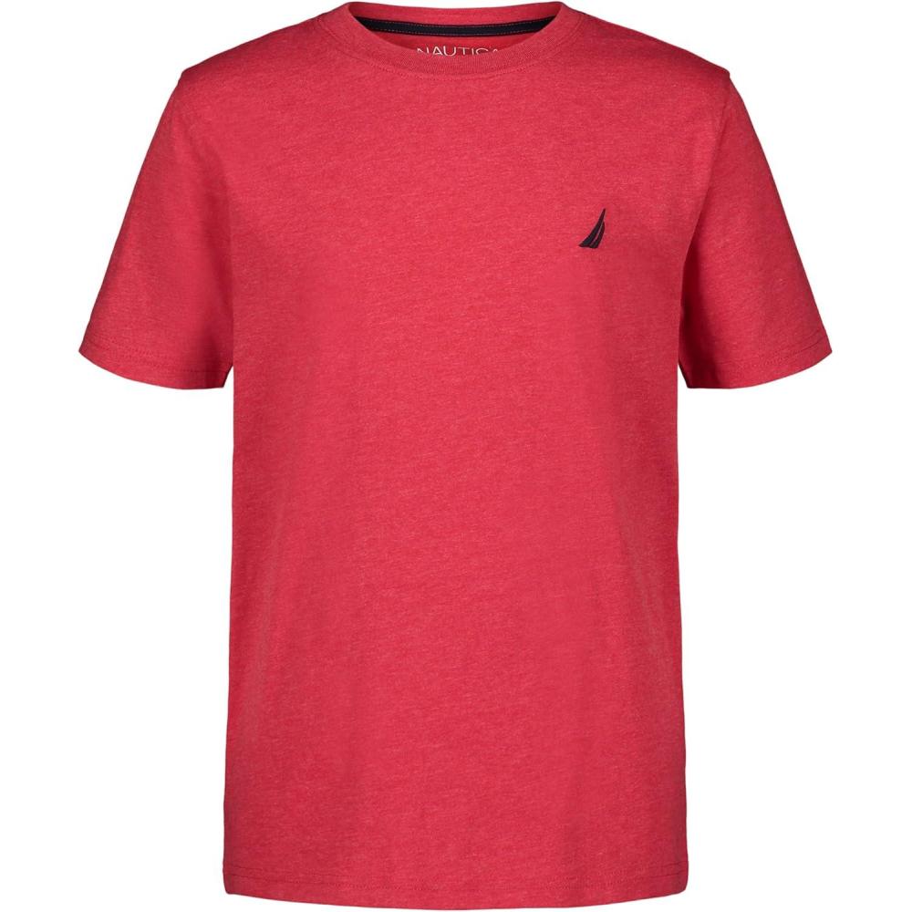 imageNautica Boys Short Sleeve Solid Crew Neck TShirt Soft Comfortable Relaxed FitCarmine Heather