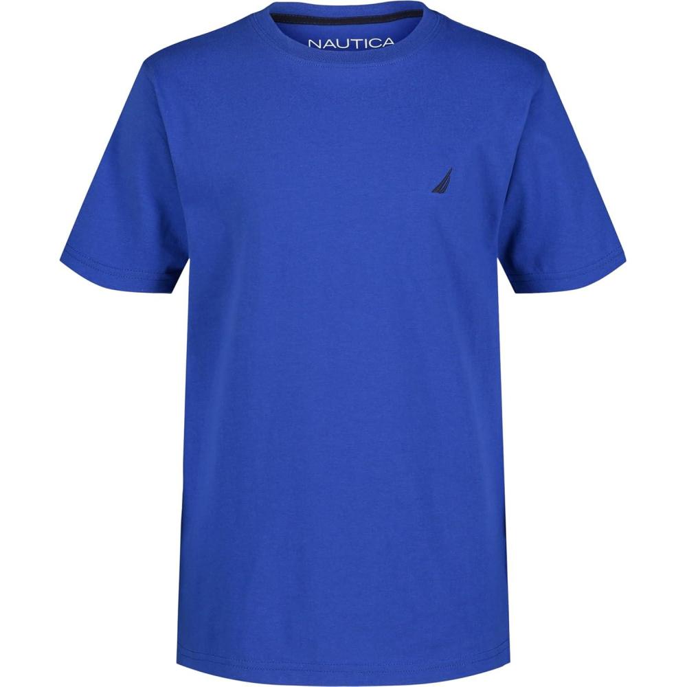 imageNautica Boys Short Sleeve Solid Crew Neck TShirt Soft Comfortable Relaxed FitCobalt