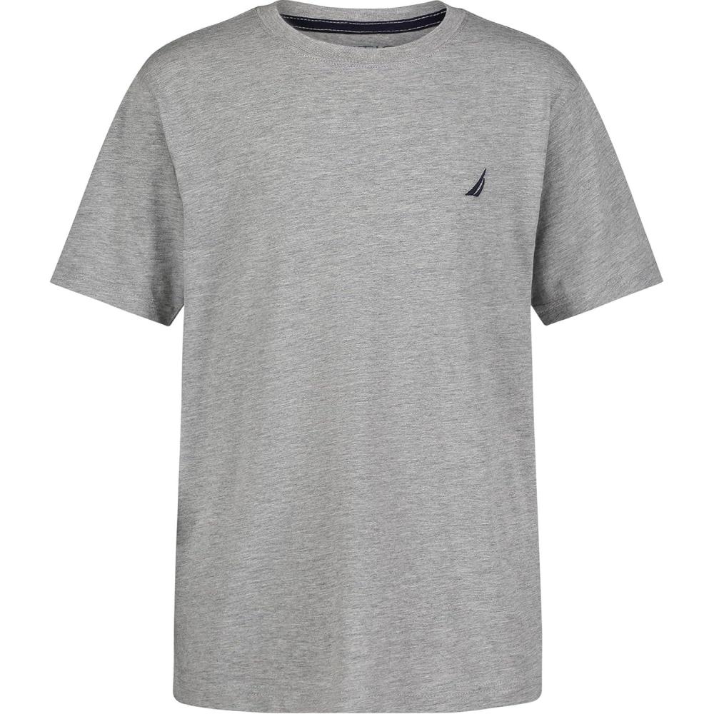 imageNautica Boys Short Sleeve Solid Crew Neck TShirt Soft Comfortable Relaxed FitGrey Heather