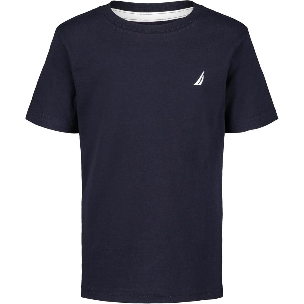 imageNautica Boys Short Sleeve Solid Crew Neck TShirt Soft Comfortable Relaxed FitSport Navy Heather