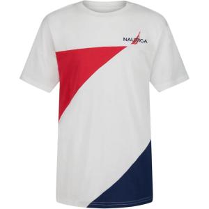 Nautica Boys’ Short Sleeve Fashion Crew Neck T-Shirt, Soft, Comfortable, Relaxed Fit(Pieced Bright White)