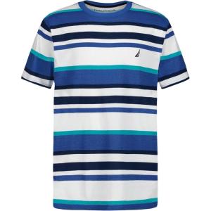 Nautica Boys’ Short Sleeve Fashion Crew Neck T-Shirt, Soft, Comfortable, Relaxed Fit(Preppy Stripe Delft)