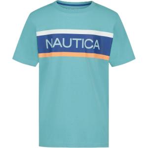 Nautica Boys’ Short Sleeve Graphic Crew Neck T-Shirt, Soft, Comfortable, Relaxed Fit(Barred-stripe Beachball Blue)