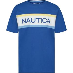 Nautica Boys’ Short Sleeve Graphic Crew Neck T-Shirt, Soft, Comfortable, Relaxed Fit(Barred-stripe Windsurf Blue)