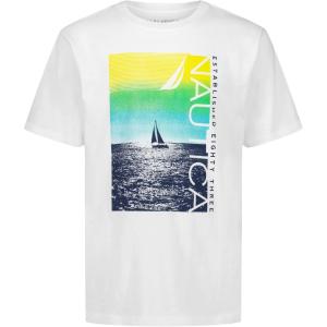 Nautica Boys’ Short Sleeve Graphic Crew Neck T-Shirt, Soft, Comfortable, Relaxed Fit(Cruising Bright White)