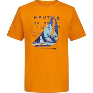Nautica Boys’ Short Sleeve Graphic Crew Neck T-Shirt, Soft, Comfortable, Relaxed Fit(Painterly J-class Tangerine)
