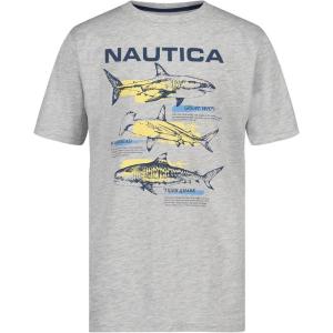 Nautica Boys’ Short Sleeve Graphic Crew Neck T-Shirt, Soft, Comfortable, Relaxed Fit(Shark Map Lt Grey Heather)