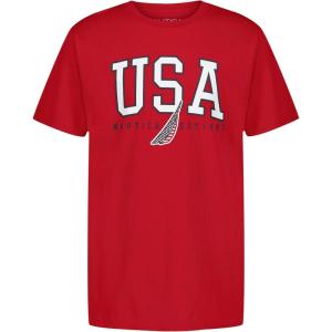 Nautica Boys’ Short Sleeve Graphic Crew Neck T-Shirt, Soft, Comfortable, Relaxed Fit(Team Usa Carmine)