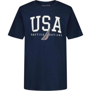 Nautica Boys’ Short Sleeve Graphic Crew Neck T-Shirt, Soft, Comfortable, Relaxed Fit(Team Usa Yale Blue)