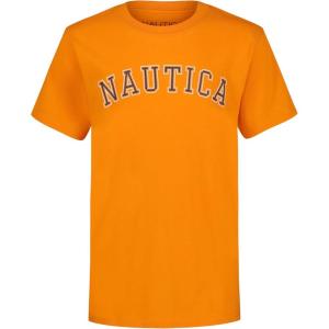 Nautica Boys’ Short Sleeve Graphic Crew Neck T-Shirt, Soft, Comfortable, Relaxed Fit(Varsity Arch Persimmon)