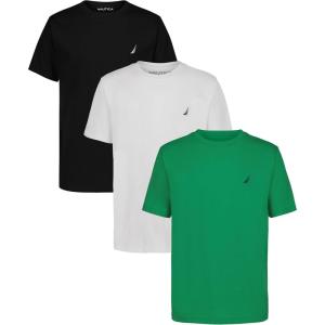 Nautica Boys’ Short Sleeve Solid Crew Neck T-Shirt Multipack, Soft, Comfortable, Relaxed Fit(Jelly Bean/White/Black)