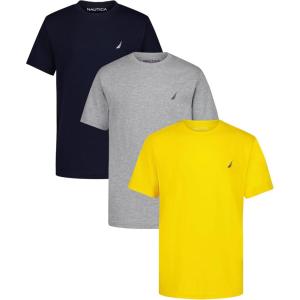 Nautica Boys’ Short Sleeve Solid Crew Neck T-Shirt Multipack, Soft, Comfortable, Relaxed Fit(Lemon/Grey/Sport Navy)