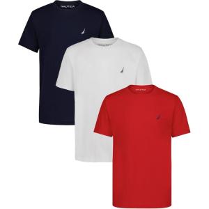 Nautica Boys’ Short Sleeve Solid Crew Neck T-Shirt Multipack, Soft, Comfortable, Relaxed Fit(Naval Academy/White/Carmine)