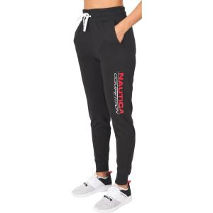 Nautica Competition Women’s Joggers, Athletic Active Basic Essential Running Ultra Soft Fleece Relax Fit Lounge Sweatpants(Black 2)