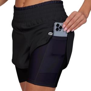 Women’s Running Shorts Elastic High Waisted Dry-Fit Moisture Wicking Performance Workout Athletic Biker Compression Pocket(Black – Black)