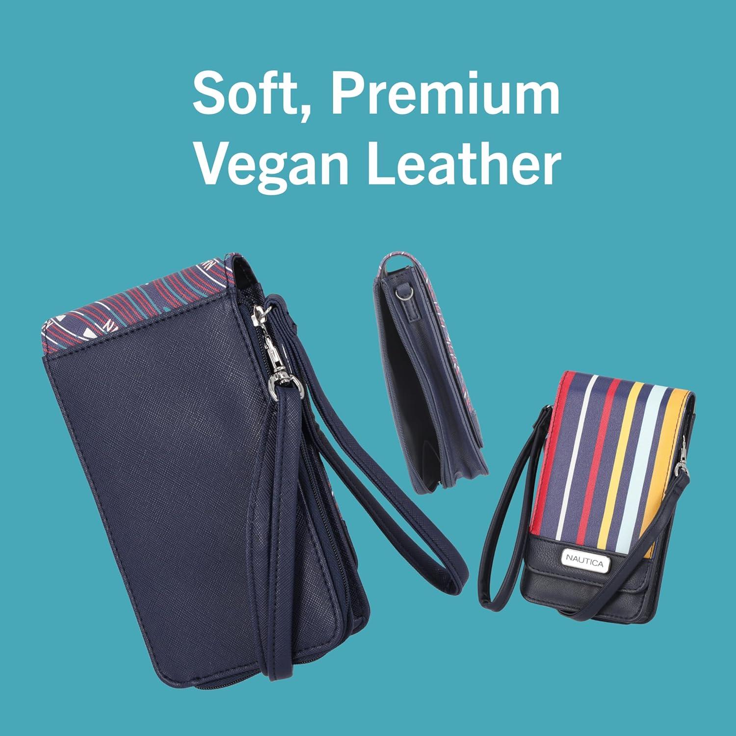 imageNautica Catalina RFID Womens Crossbody Bag Vegan Leather Compact Cell Phone Shoulder Travel Purse HolderBlack