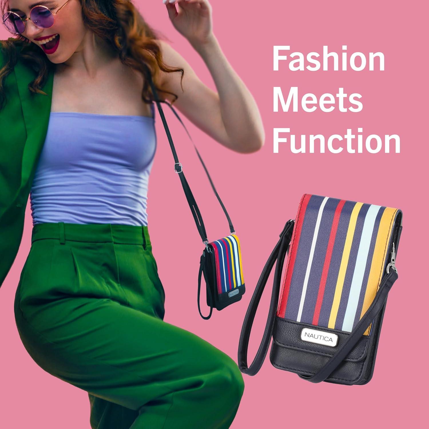 imageNautica Catalina RFID Womens Crossbody Bag Vegan Leather Compact Cell Phone Shoulder Travel Purse HolderBlush