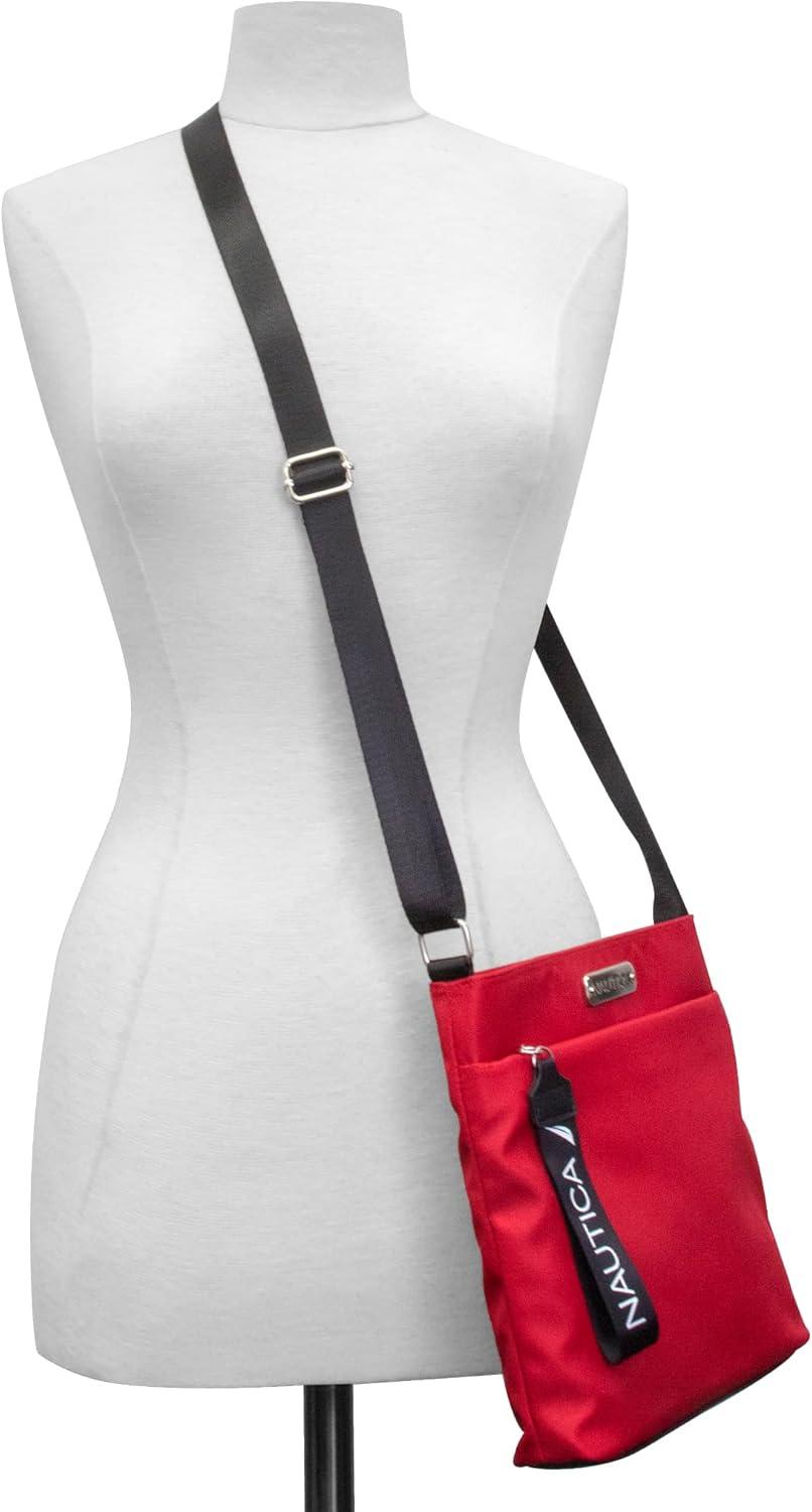 imageNautica Diver Nylon Small Womens Crossbody Bag Purse with Adjustable Shoulder StrapRed